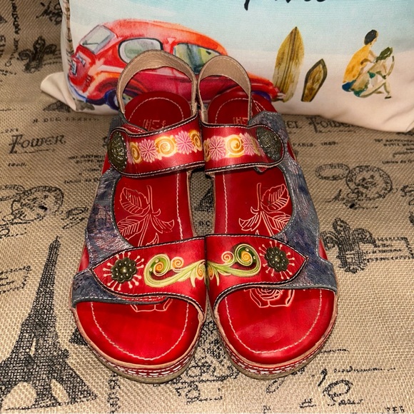 L’ Artiste By Spring Step Women’S Tiffinal Red Multi Ankle Strap Wedge Sandals - Picture 5 of 15